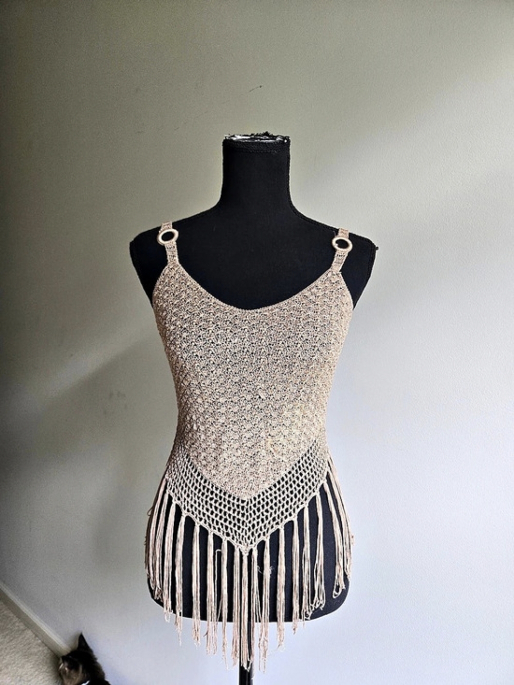 Tan Fringe Crochet Tank Top